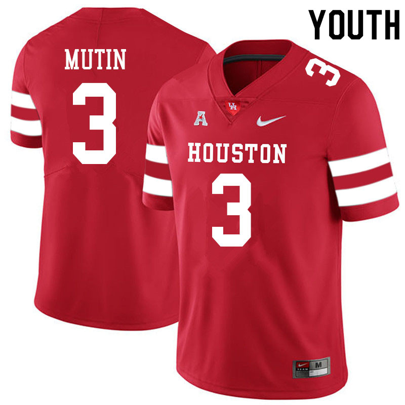 Youth #3 Donavan Mutin Houston Cougars College Football Jerseys Sale-Red